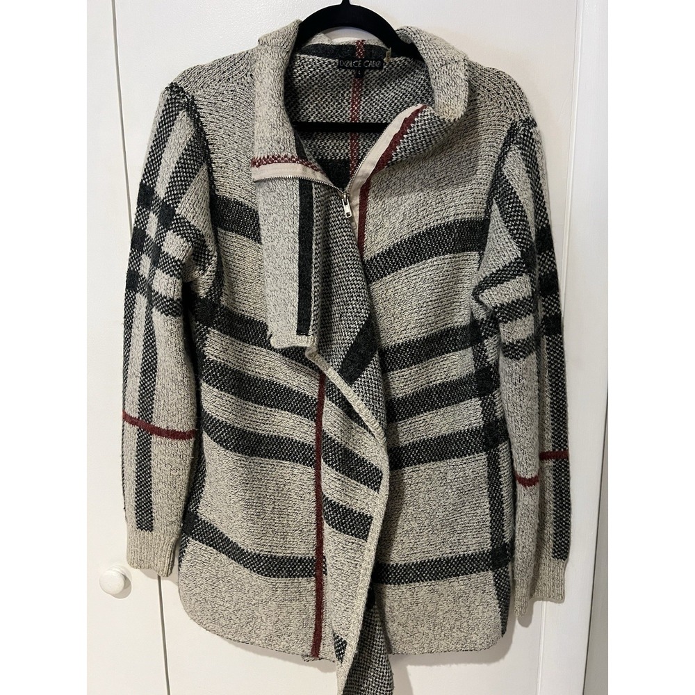 Dolce Cabo Cardigan‎ Sweater Women's Large Plaid Full Zip Wool Blend